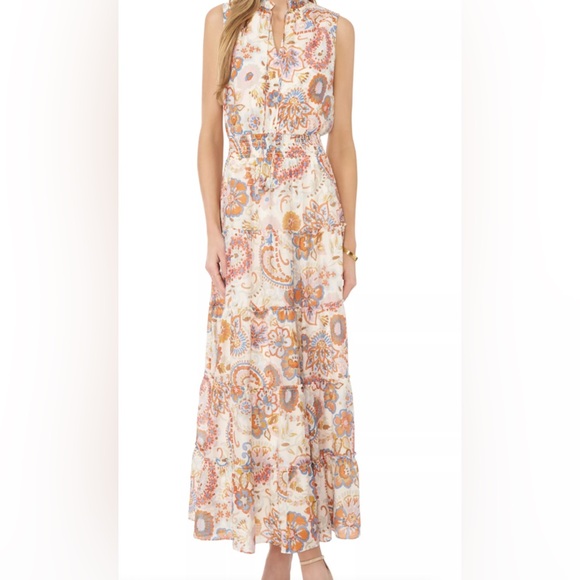 MSK Dresses & Skirts - MSK floral paisley vanilla ice Cream and Orange halter sleeveless Maxi Dress nwt